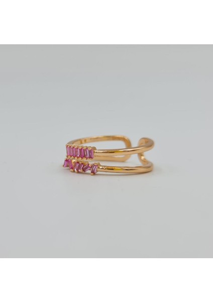 Gold Pembe Baget Taşlı Şık Kadın Yüzük