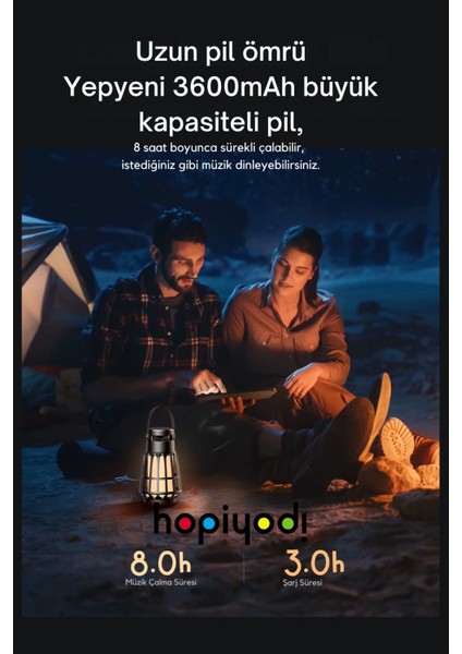 Kamp Işığı 5.3 Bluetooth Hoparlör Taşınabilir Speaker 3600MAH Güçlü Lithium Batarya Tatil Kamp ve Gezilerde 3 Farklı LED Işık