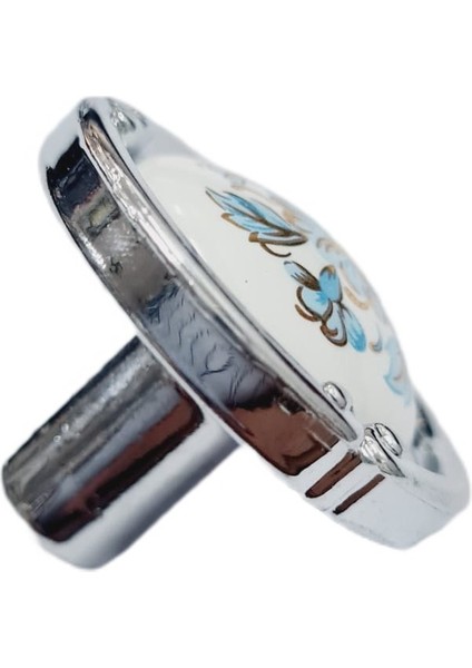 Porselen Düğme Kulp Metal Krom Beyaz Motifli / 5 Adet fiyatları