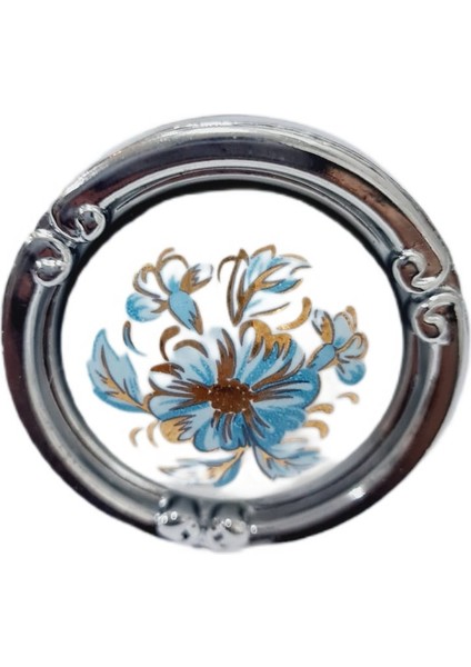 Porselen Düğme Kulp Metal Krom Beyaz Motifli / 5 Adet modelleri