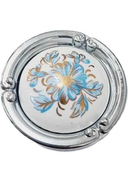 Porselen Düğme Kulp Metal Krom Beyaz Motifli / 5 Adet fırsatları