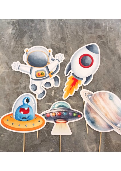 32 Parça Uzay Astronot Temalı Dev Set Doğum Günü Süsü, Banner Pasta Kürdanı Cupcake Süsü