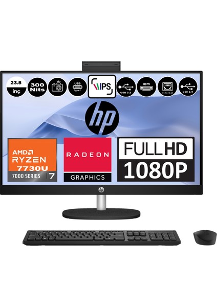 24-CR0013NT Amd Ryzen 7 7730U 32GB 1tb SSD Freedos Radeon Rx Vega8 23.8 Inç IPS Fullhd All In One Bilgisayar 80N41EAF10+ Zetta Flash Bellek