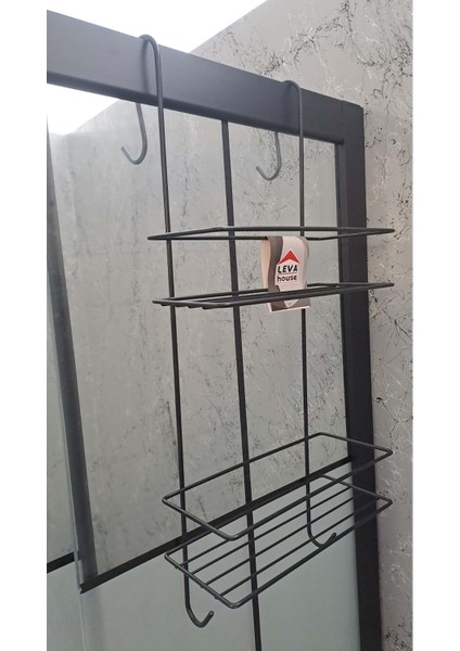 Duşa Kabin Rafı Askılı 2 Katlı - 62X21X27 cm Siyah Boyalı ( LV-73858 )