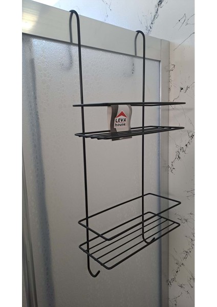 Duşa Kabin Rafı Askılı 2 Katlı - 62X21X27 cm Siyah Boyalı ( LV-73858 )
