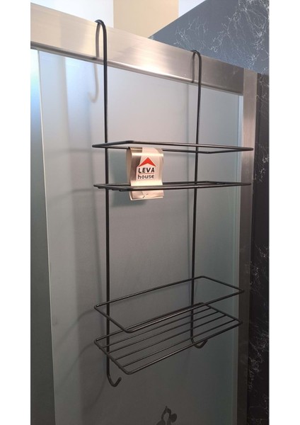 Duşa Kabin Rafı Askılı 2 Katlı - 62X21X27 cm Siyah Boyalı ( LV-73858 )