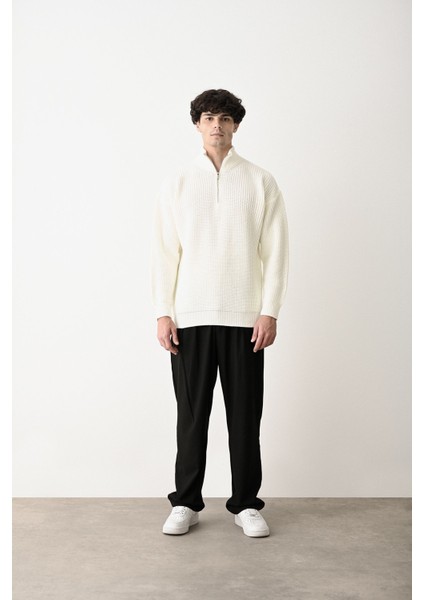 Dik Yaka Yarım Fermuar Erkek Triko Kazak fırsatları