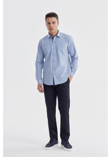Mavi Comfort Fit Gizli Düğmeli Yaka Gömlek