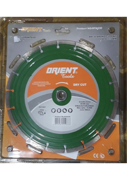 Soketli Elmas Testere Beton - Tuğla - Fayans - 230 x 2,6x7 x 22.23 mm ( Orıent )