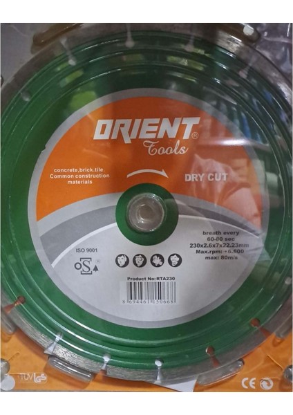 Soketli Elmas Testere Beton - Tuğla - Fayans - 230 x 2,6x7 x 22.23 mm ( Orıent )