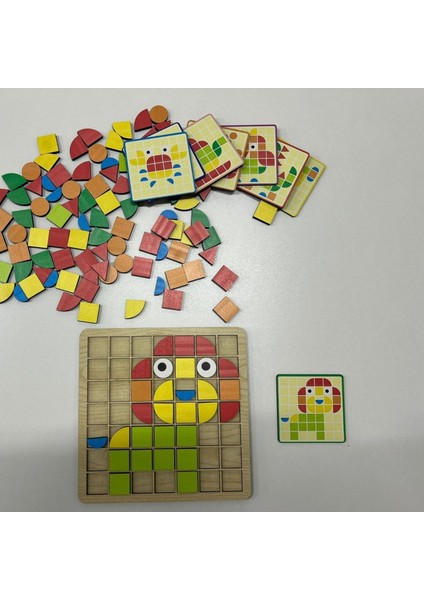 Ahşap Mozaik Puzzle Bulmaca / 3+ Yaş / Montessori Renkli Eğitici ve Öğretici Şekiller / Güvenli ve Eğlenceli Çocuk Zeka Oyunu