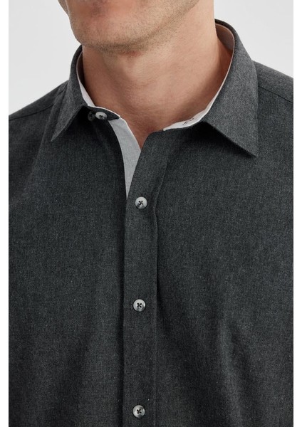 Antrasit Comfort Fit Gizli Düğmeli Yaka Gömlek modelleri