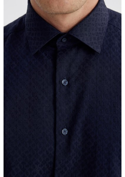 Lacivert Slim Fit Desenli Klasik Kravatlık Pamuklu Gömlek modelleri