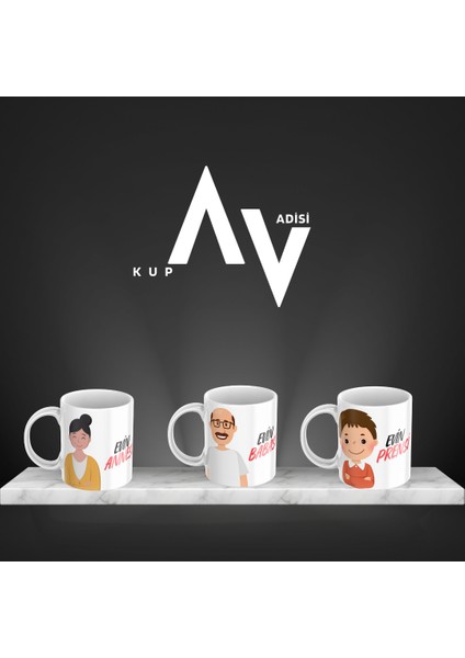 Aile Baskılı Kupa Bardak Anne Baba Erkek Cocuk
