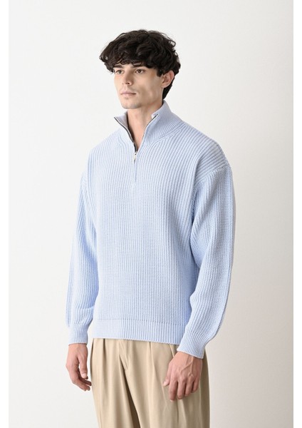 Dik Yaka Yarım Fermuar Erkek Triko Kazak fırsatları