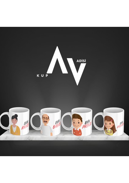 Aile Kupası 4 Adet Anne-Baba-Erkek-Kız Çocuk Özel Tasarım