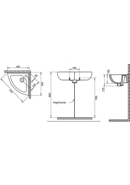 Köşe Lavabo 40 x 40 cm