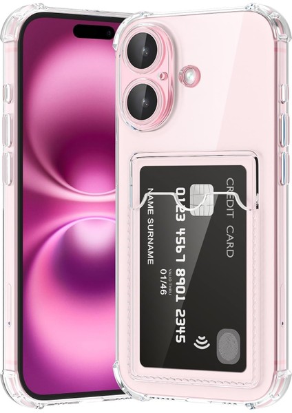 Apple iPhone 16 Plus Kapak ile Uyumlu Kamera Korumalı Kartlıklı Darbe Emici Özellikli Şeffaf Silikon Kılıf