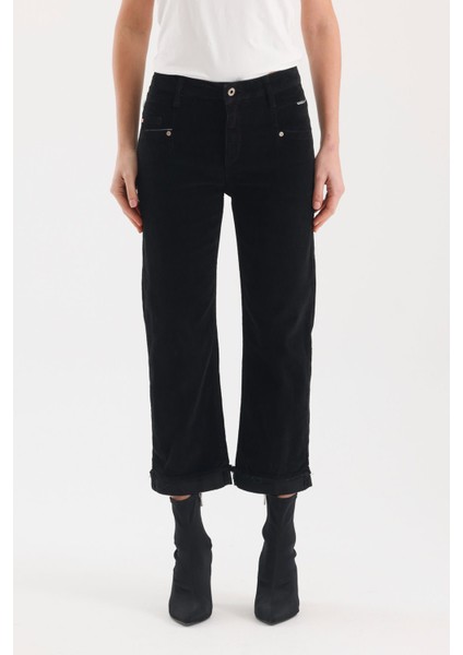 Nairobi Wide Leg Geniş Paça Kadife Pantolon 25 - Siyah