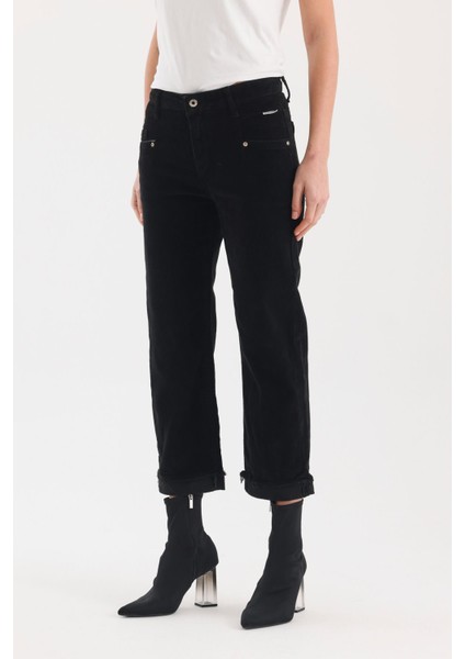 Nairobi Wide Leg Geniş Paça Kadife Pantolon 25 - Siyah fiyatları