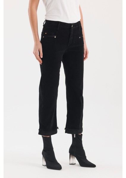 Nairobi Wide Leg Geniş Paça Kadife Pantolon 25 - Siyah modelleri