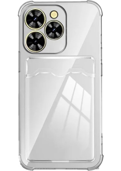 Tecno Spark 20 Pro Kapak ile Uyumlu Kamera Korumalı Kartlıklı Darbe Emici Özellikli Şeffaf Silikon Kılıf