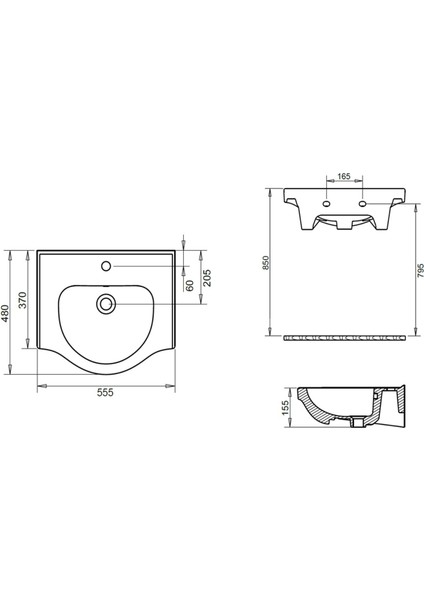 Yakamoz Etejerli Lavabo 55 cm