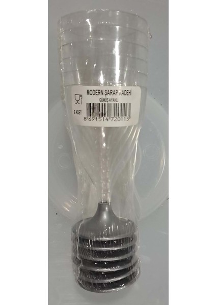 Modern Plastik Şarap Kadehi Gümüş Ayaklı Kullan At 6 Lı - ( 7 x 17 cm ) ( 1 Pakette 6 Adet Mevcuttur )