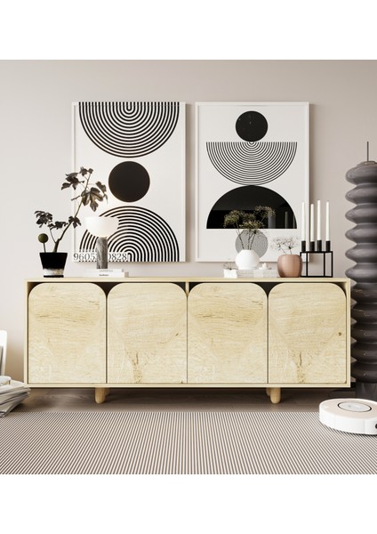 Lazio Bohem Ahşap Ayaklı Modern Konsol 180 cm Safir Meşe