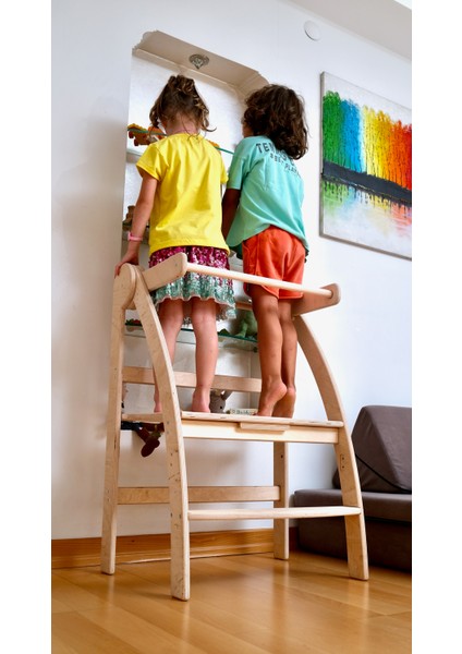 Pikler Montessori Ikiz Öğrenme Kulesi | Katlanabilir Özellikli Ahşap Öğrenme Kulesi | mutfak Için Öğrenme Kulesi