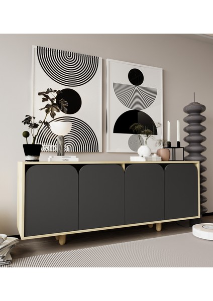 Lazio Bohem Ahşap Ayaklı Modern Konsol 180 cm Safir Meşe-Antrasit fiyatları