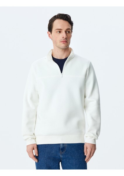 Uzun Kollu Pamuk Karışımlı Basic Yarım Fermuarlı Sweatshirt modelleri