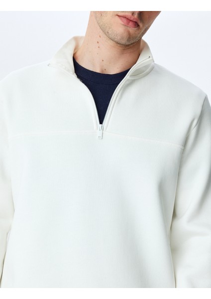 Uzun Kollu Pamuk Karışımlı Basic Yarım Fermuarlı Sweatshirt indirimleri