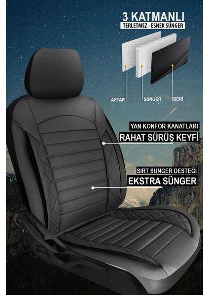 Ssangyong Actyon Luks A200 Xdi 2.0 4x4 4/at 2010 Trend Serisi Uyumlu 5 Koltuk Oto Koltuk Kılıfı Lüks Özel Deri Terletme Kokma Yapmaz Siyah