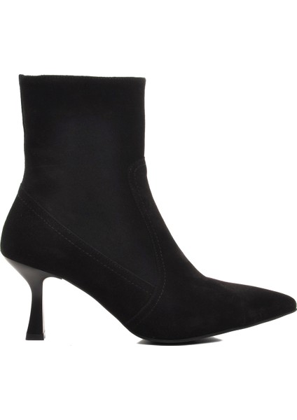 Hakiki Deri Siyah Süet Kadın Topuklu Bot modelleri