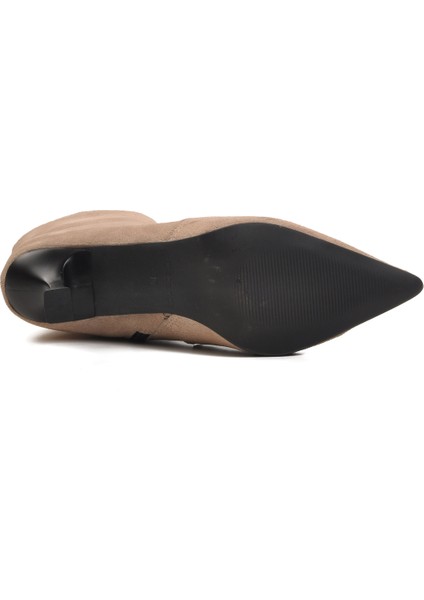 Hakiki Deri Bej Süet Kadın Topuklu Bot indirimleri