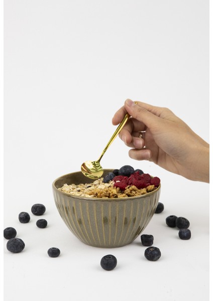 Porselen Line Kupa Kase Seti Bowl Mug Kahvaltı Ikili Set(Yeşil)