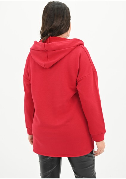 Kadın Büyük Beden Kapüşonlu Oversize Sweatshirt 1895-25