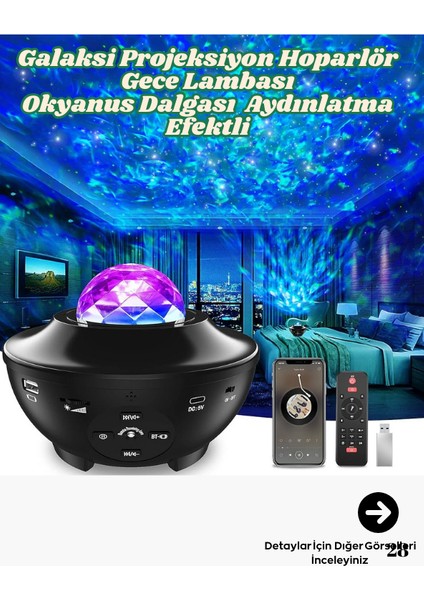 Yıldızlı Projektör Tavan Bulutsu Galaxy Lazer Işıklı Disko Topu Bluetooth Hoparlör Parti LED Lambası