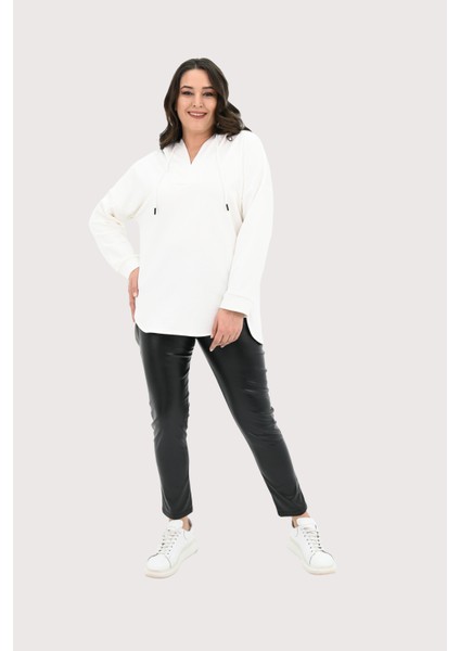 Kadın Büyük Beden Kapüşonlu Oversize Sweatshirt 1895-25