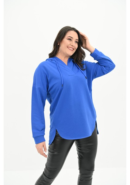 Kadın Büyük Beden Kapüşonlu Oversize Sweatshirt 1895-25