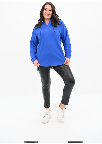 Kadın Büyük Beden Kapüşonlu Oversize Sweatshirt 1895-25