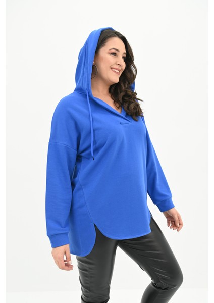 Kadın Büyük Beden Kapüşonlu Oversize Sweatshirt 1895-25