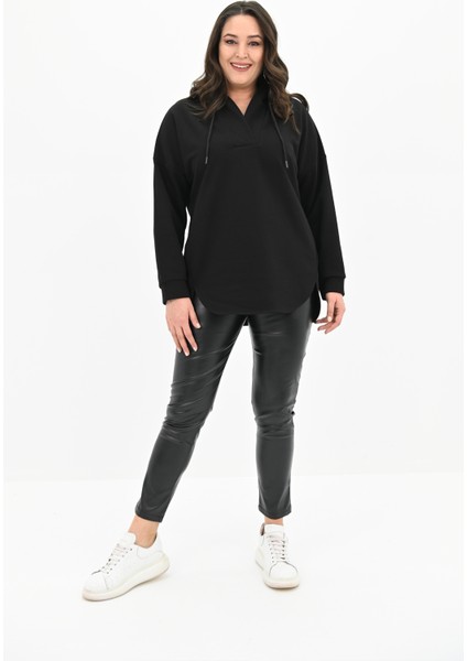 Kadın Büyük Beden Kapüşonlu Oversize Sweatshirt 1895-25