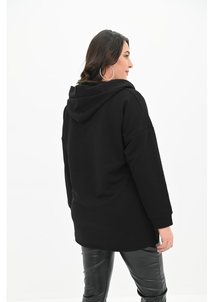 Kadın Büyük Beden Kapüşonlu Oversize Sweatshirt 1895-25