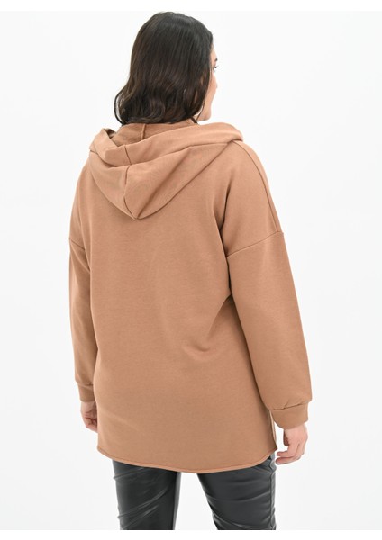 Kadın Büyük Beden Kapüşonlu Oversize Sweatshirt 1895-25