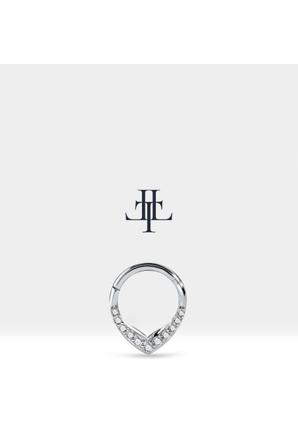 V Pırlantalı Halka Piercing, 9.70-11.50 mm , 1.2 Mm, 14K Sarı-Beyaz-Kırmızı Altın | LC00049D