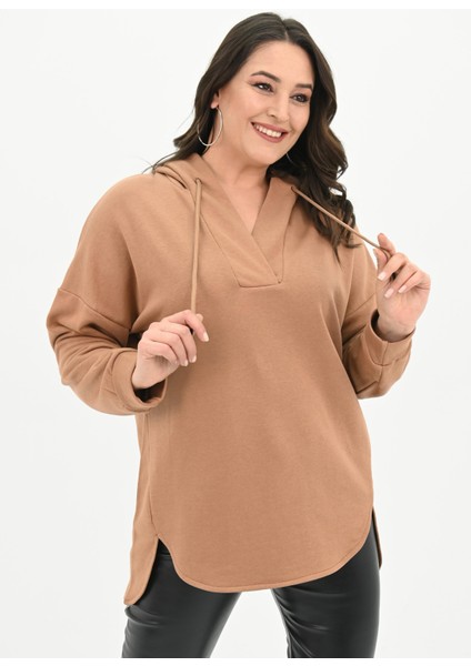 Kadın Büyük Beden Kapüşonlu Oversize Sweatshirt 1895-25 modelleri