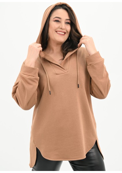 Kadın Büyük Beden Kapüşonlu Oversize Sweatshirt 1895-25 fırsatları