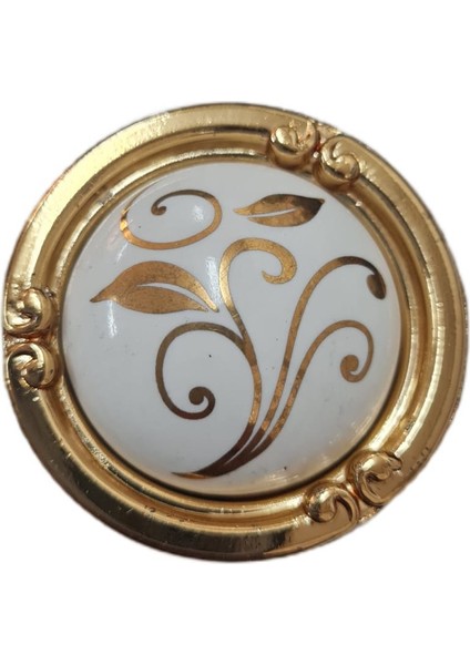 Porselen Düğme Kulp Metal Gold Beyaz Desenli / 5 Adet fiyatları